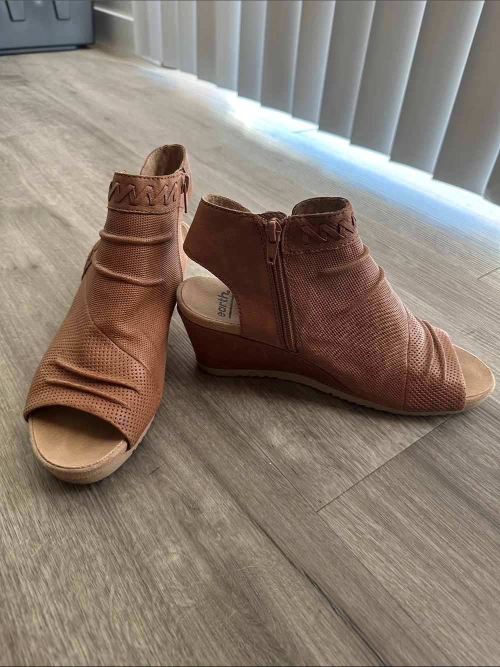 Earthies Brown Perforated Open-Toe Ankle Sandals with Buckle - Picture 5 of 14